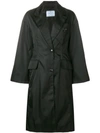 Prada Long Nylon Gabardine Coat In F0002 Black