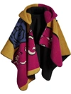 BURBERRY BURBERRY POSTER GRAPHIC FLEECE JACQUARD HOODED PONCHO - YELLOW