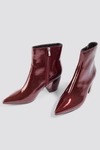 NA-KD Structured Patent Mid Heel Boots Red