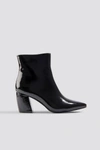 NA-KD Structured Patent Mid Heel Boots Black