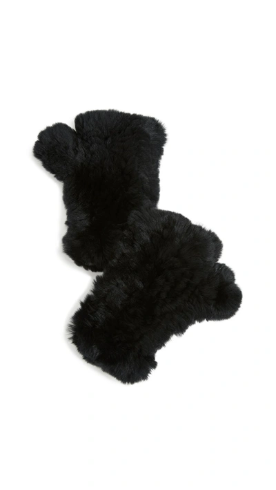 Adrienne Landau Rabbit Fur Fingerless Gloves In Black