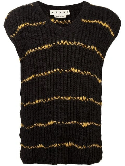 Marni 条纹羊毛针织背心 - 黑色 In Rgn99