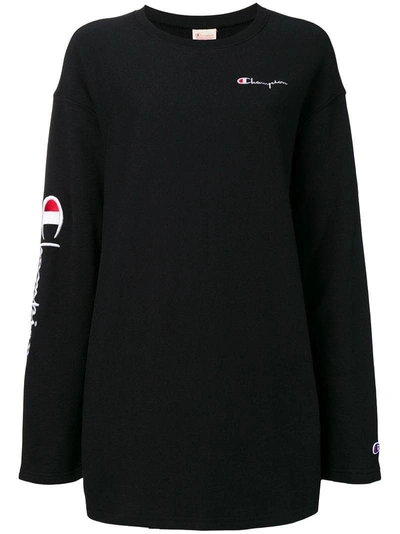Champion Logo-embroidered Cotton-jersey Sweatshirt In Black