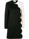 Valentino Colorblock Felt Coat W/ Scalloped Edge In Black