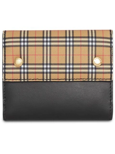 Burberry Small Scale Check And Leather Folding Wallet In Black