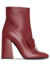 BURBERRY BURBERRY STUDDED BAR ANKLE BOOTS - RED