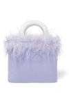 STAUD NIC FEATHER-TRIMMED PATENT-LEATHER TOTE