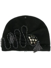 LE CHAPEAU LE CHAPEAU CRYSTAL AND TESSEL EMBELLISHED BEANIE - BLACK