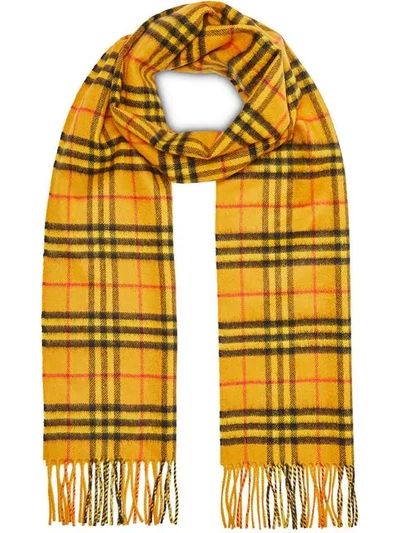 Burberry The Classic Vintage Check Cashmere Scarf In Yellow