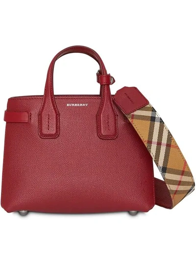 Burberry The Baby Banner In Leather And Vintage Check In Red