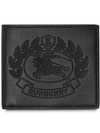 BURBERRY BURBERRY EMBOSSED CREST LEATHER INTERNATIONAL BIFOLD WALLET - BLACK