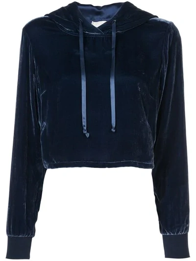 Fleur Du Mal Cropped Velvet Hoodie In Blue