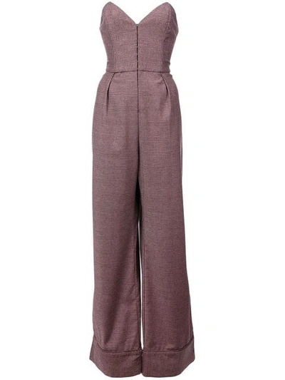 Fleur Du Mal Strapless Prince Of Wales Checked Tweed Jumpsuit In Pink