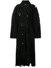 DIESEL DIESEL DISTRESSED LONG TRENCH COAT - BLACK