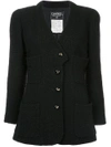 CHANEL CHANEL VINTAGE DEEP V-NECK KNITTED CARDIGAN - BLACK