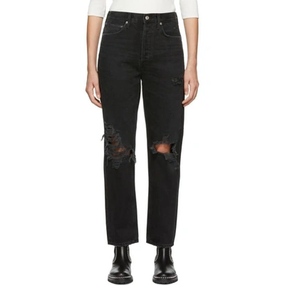Agolde Black 90's Mid-rise Loose Fit Jeans In Audio