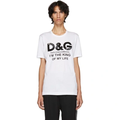 Dolce & Gabbana 'i'm The King Of My Life' T-shirt In Optic White