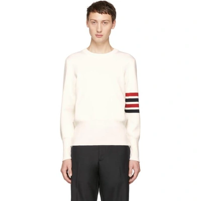 Thom Browne 4-bar Milano Stitch Pullover In White