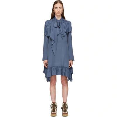 See By Chloé See By Chloe Blue Crepe De Chine Bow Blouse In Mirage Blue