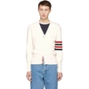 Thom Browne White Diagonal Stitch Four Bar Stripe Merino Cardigan