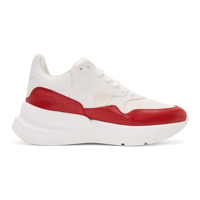 Alexander Mcqueen Red And Grey Runner Leather And Suede Sneakers In Optic White/red