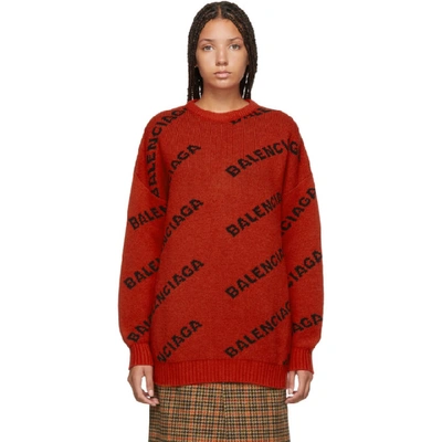 Balenciaga Oversized Intarsia Wool-blend Sweater In Red