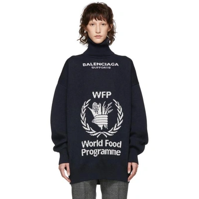 Balenciaga + World Food Programme Oversized Intarsia Wool Turtleneck Sweater In Blue