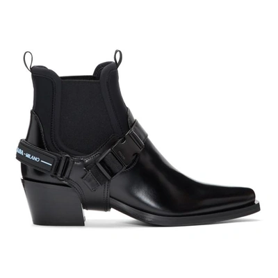 Prada Leather And Neoprene Ankle Boots In Black