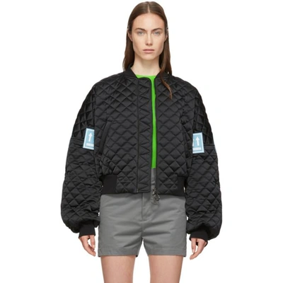 Off-white Quilted Bomber Jacket In Black & Light Blue