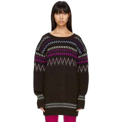 Junya Watanabe Zig-zag Long Knitted Sweater In Brown