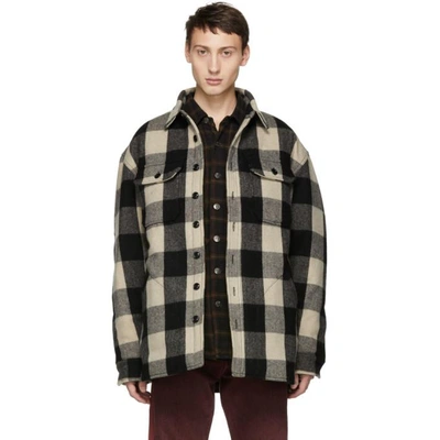 R13 Oversized Check Coat In Black