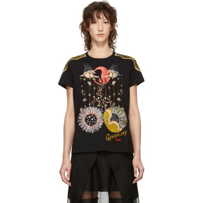 Givenchy Libra-print Crewneck Cap-sleeve Logo Cotton Jersey T-shirt In Black