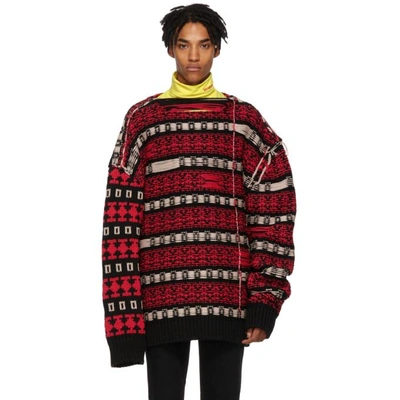 Calvin Klein 205w39nyc Black & Red Reverse Sweater In Red/black