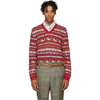 GUCCI GUCCI RED WOOL JACQUARD V-NECK SWEATER