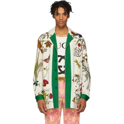 Gucci Ny Yankees Floral Print Wool Jacket In Neutrals