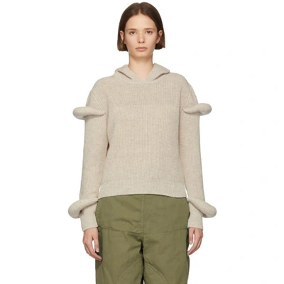 Jw Anderson Desert Rib-knit Hoodie With Puff Sleeves In 601 Dessert