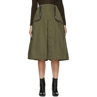 Jw Anderson Zip-detailed Twill Midi Skirt In Green