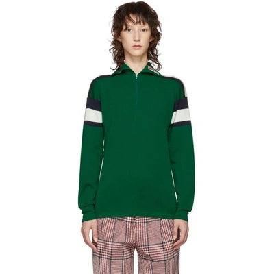 Gucci Embroidered Striped Wool, Silk And Cashmere-blend Sweater In Green