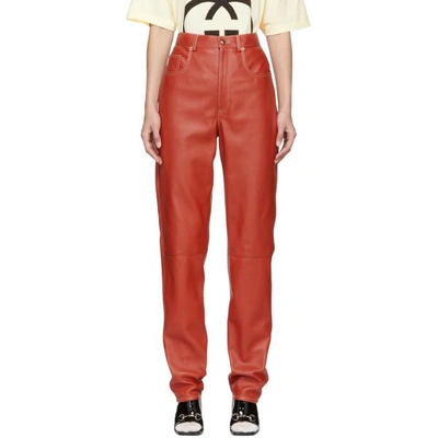 Gucci Leather Straight-leg Pants In Red
