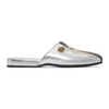 Gucci Ny Yankees Mlb Metallic Leather Slipper Mules In Silver