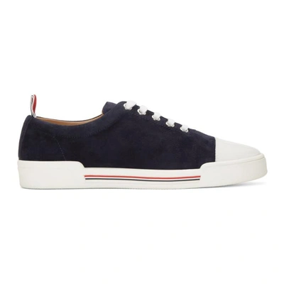 Thom Browne Toe Cap Leather Trainer In 415 Navy