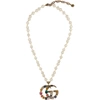 GUCCI GUCCI GOLD CRYSTAL AND PEARL PENDANT NECKLACE