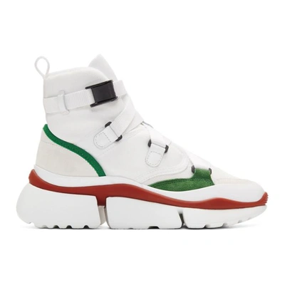 Chloé White & Green Sonnie High-top Sneakers