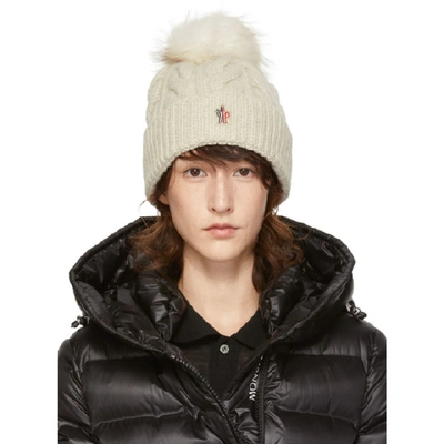 Moncler Wool Cable Knit Hat W/ Pom Pom In 034 White