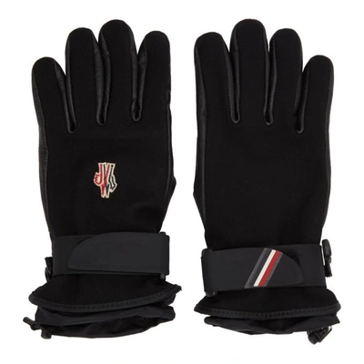 Moncler Leather-trimmed Ski Gloves In Black