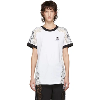 Stella Mccartney + Adidas Originals Lace-paneled Cotton-jersey T-shirt In Pure White