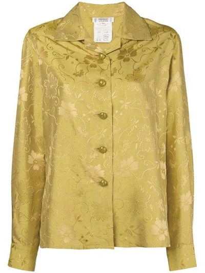 Pre-owned Saint Laurent 1980s Floral Jacquard Open Collar Shirt In Yellow