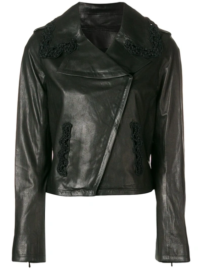 Pre-owned Chanel 2009 Crochet Trimmed Leather Jacket In Black