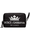 DOLCE & GABBANA BLACK DG LOGO LEATHER WASH BAG