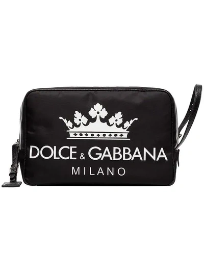 Dolce & Gabbana Black Dg Logo Leather Wash Bag